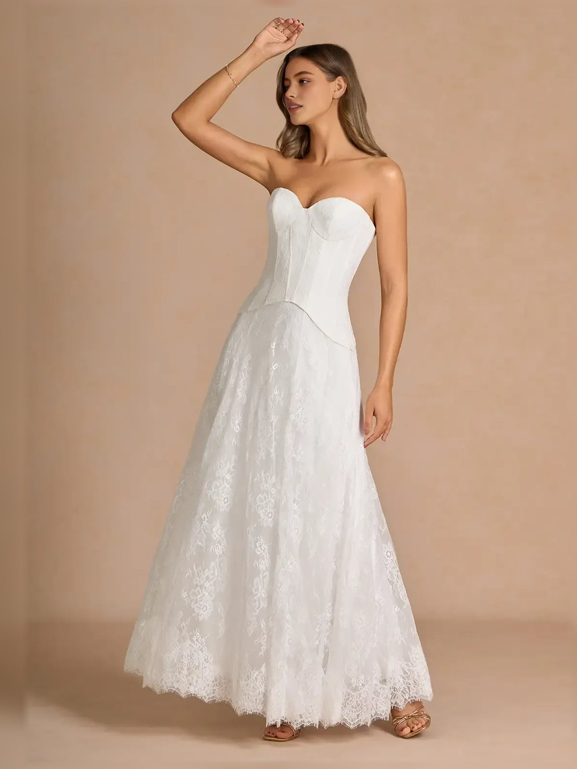 White column floor-length formal dress with floral print, alternate view