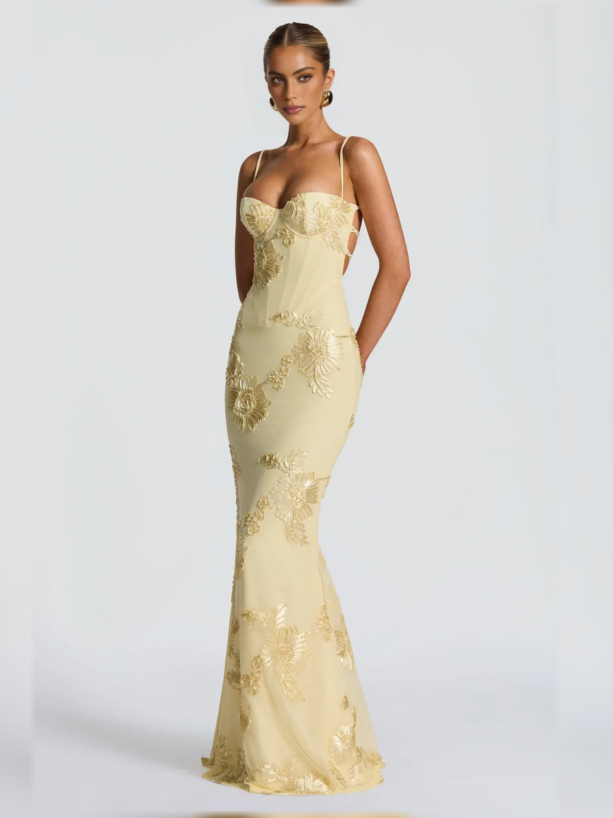 Pale Lemon mermaid floor-length formal dress with embroidery, alternate view