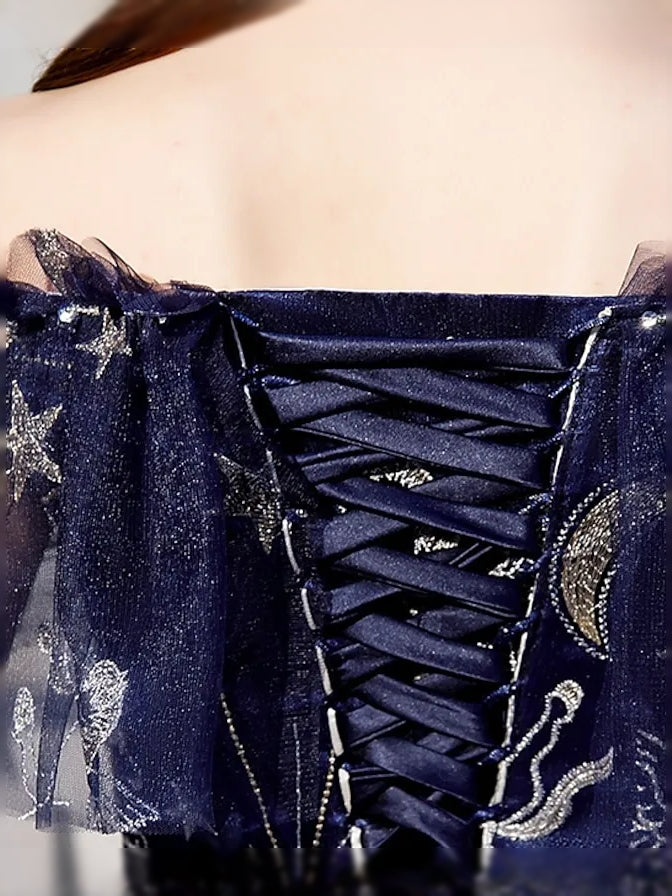 Dark Navy floor-length prom dress, alternate view showing the dress shape and hem