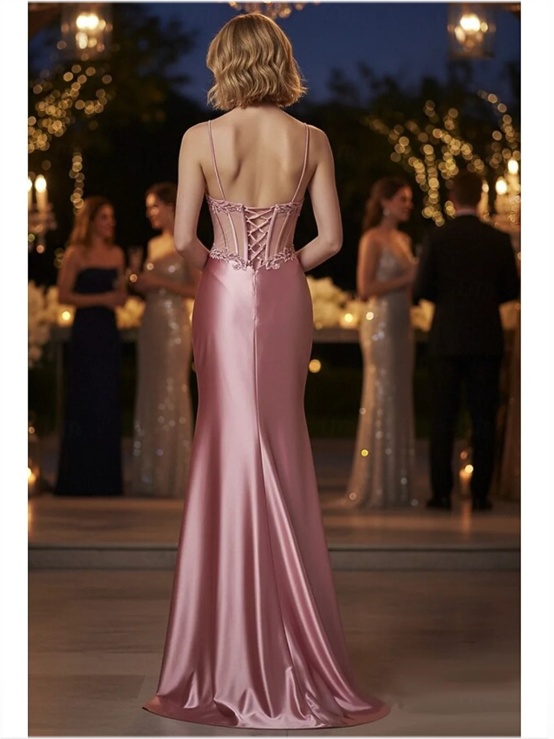 Rose Gold floor-length prom dress, alternate view showing the dress shape and hem