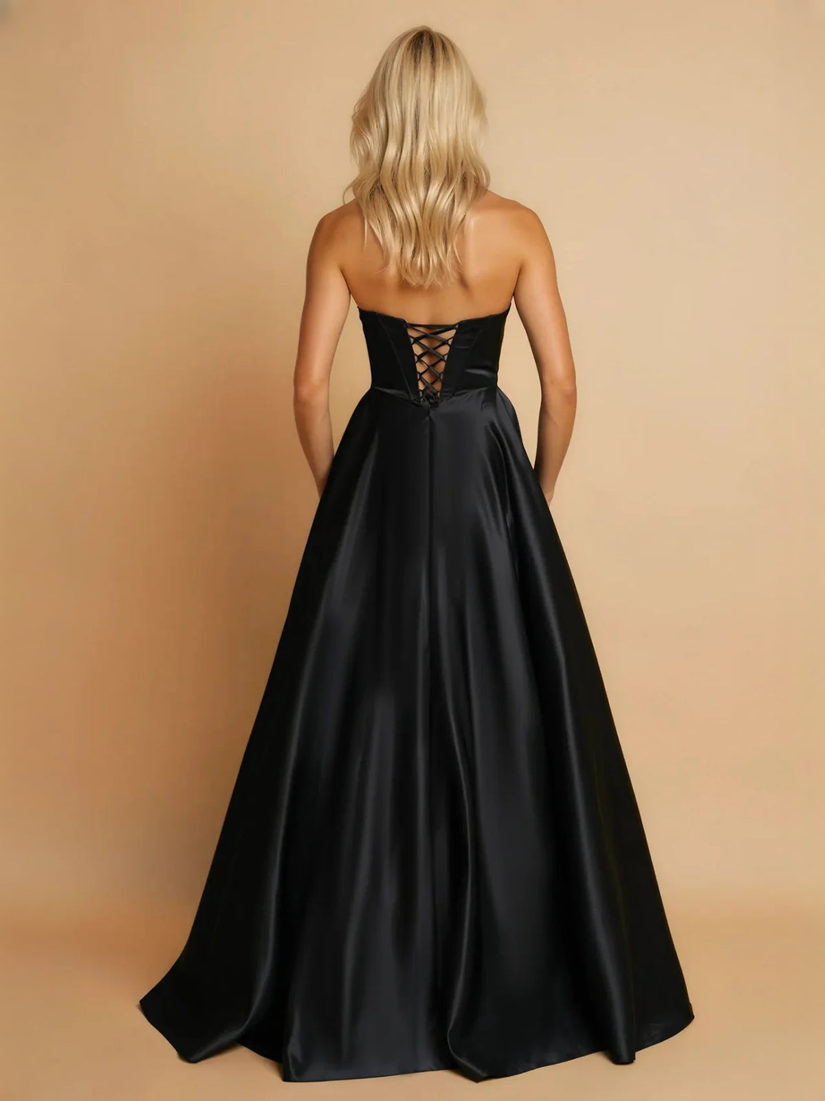 Dark Navy maxi prom dress, alternate view showing the dress shape and hem