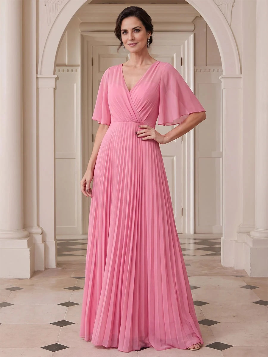 Light Pink maxi mother of the bride dress, alternate view showing the dress shape and hem