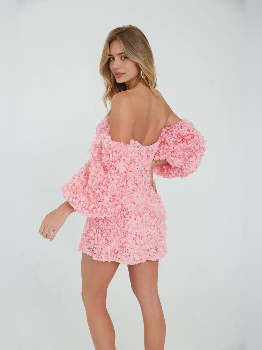 Light Pink mini homecoming dress, alternate view showing the dress shape and hem