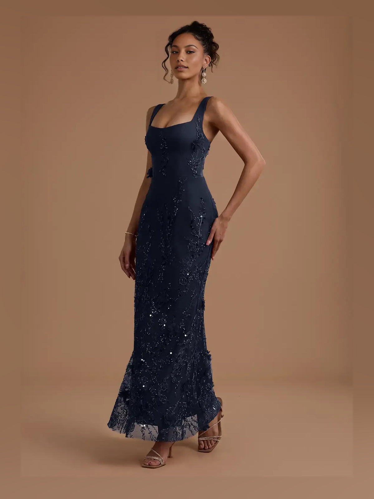 Navy Blue floor-length prom dress, alternate view showing the dress shape and hem
