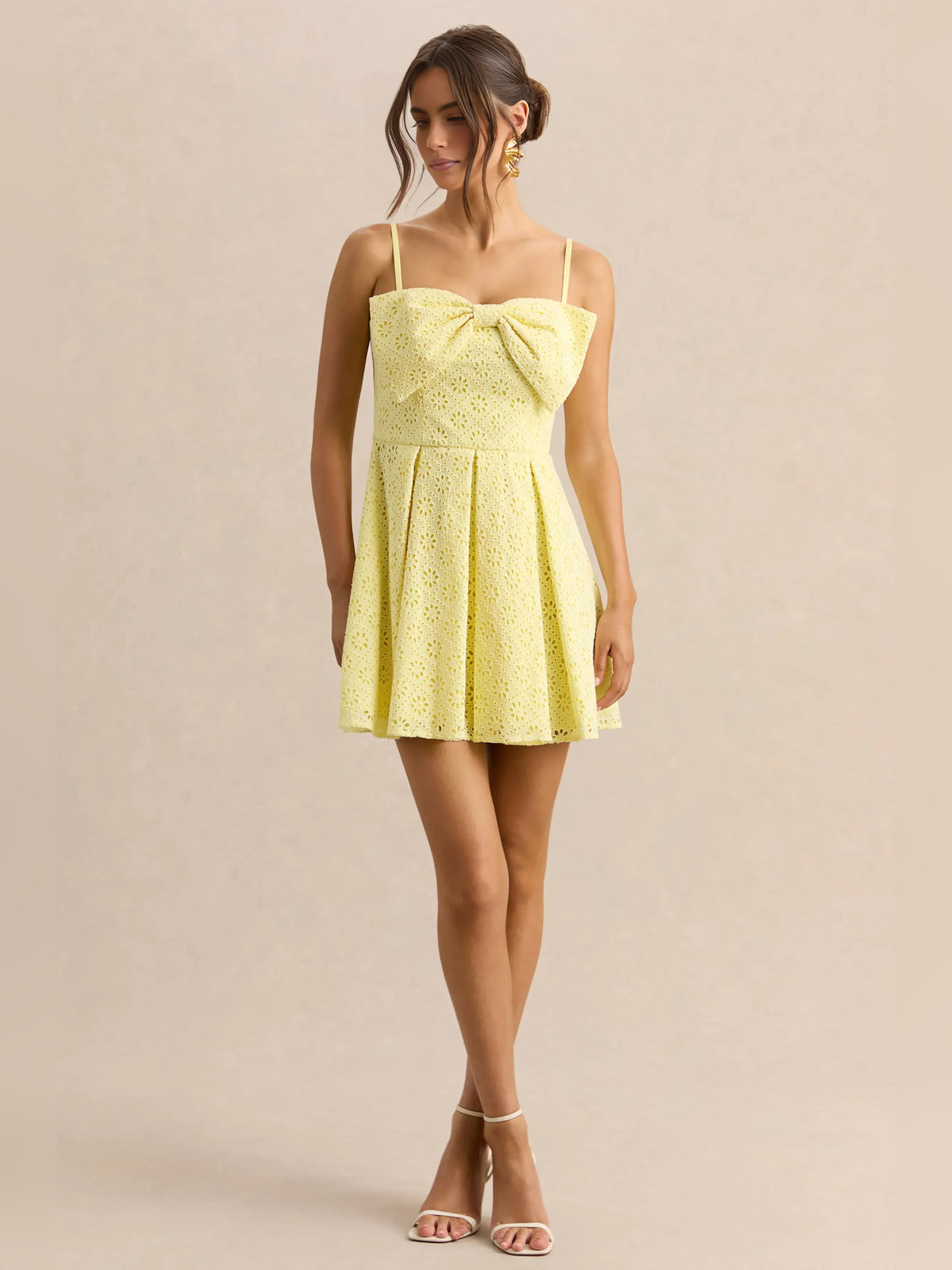 Lemon mini homecoming dress, alternate view showing the dress shape and hem