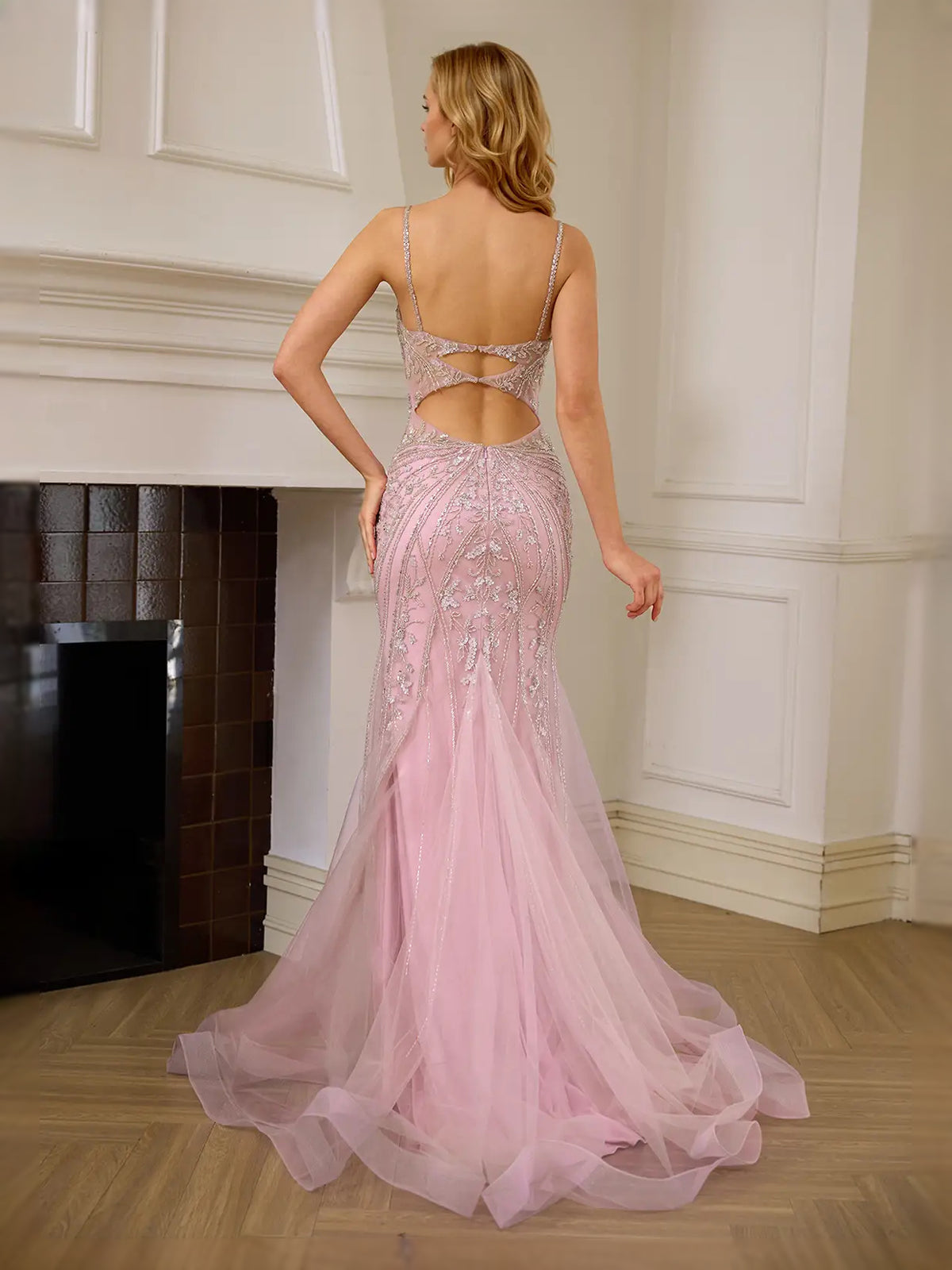 Blush Pink floor-length prom dress, alternate view showing the dress shape and hem