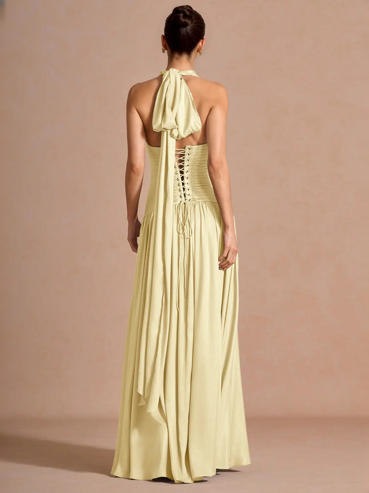 Pale Lemon maxi prom dress, alternate view showing the dress shape and hem