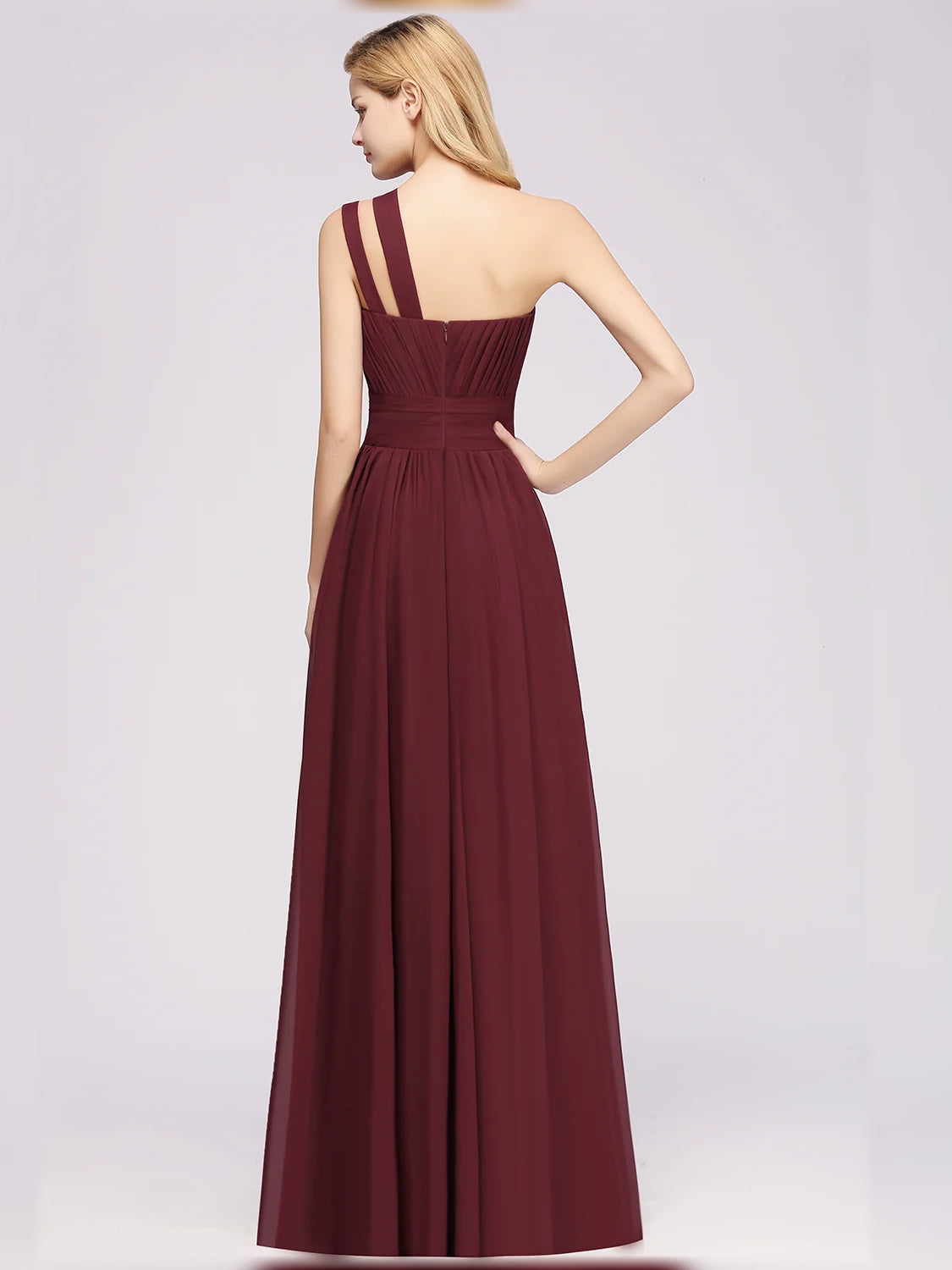 Cabernet maxi bridesmaid dress, alternate view showing the dress shape and hem
