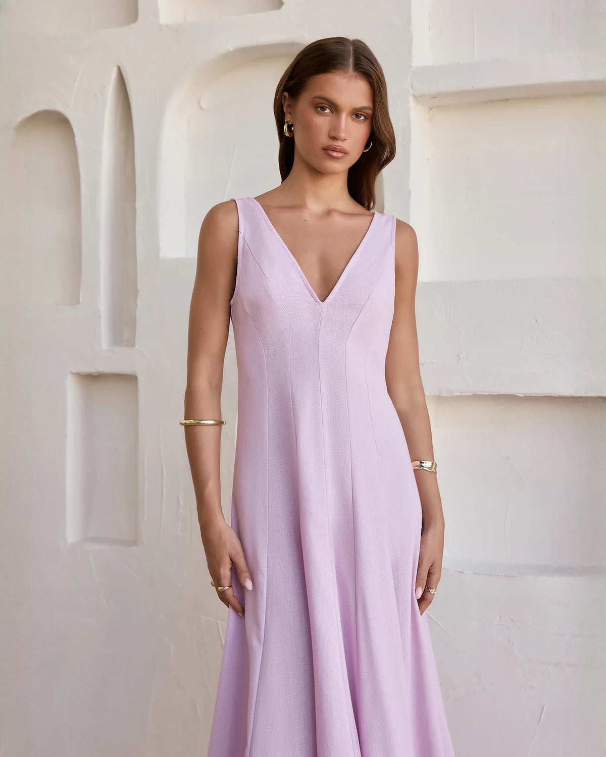 sleeveless satin a-line maxi bridesmaid dress - image 3