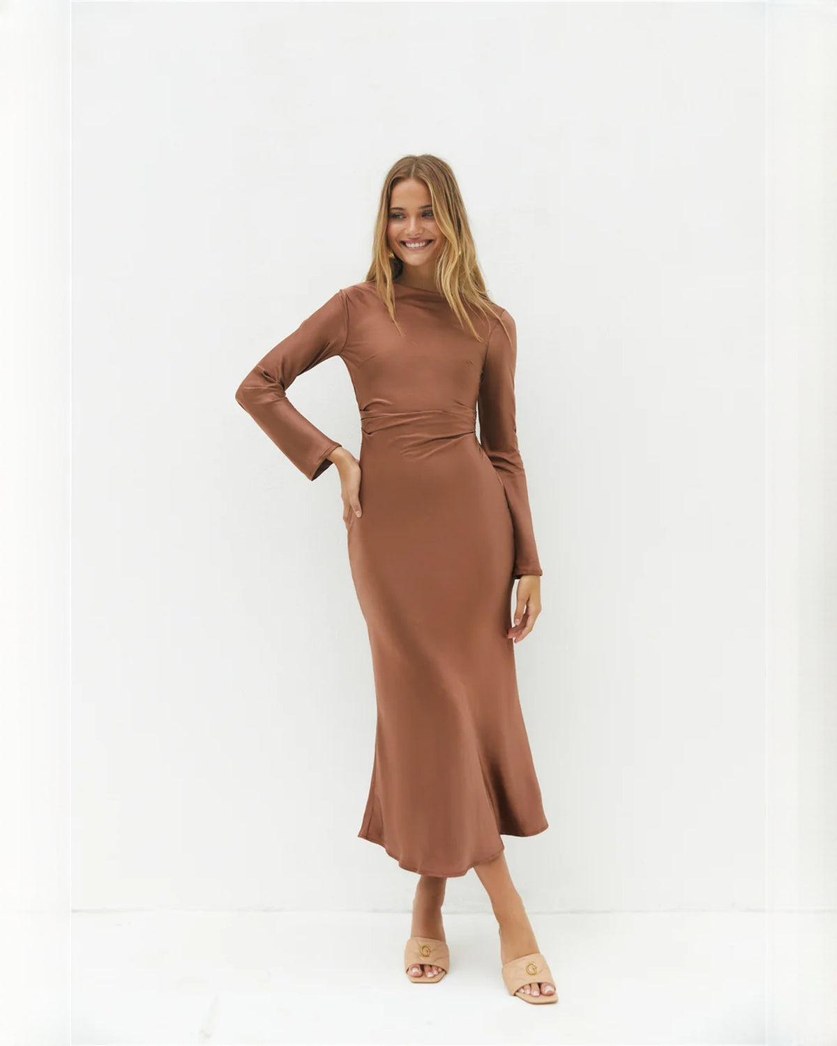 sleeveless satin a-line maxi bridesmaid dress - image 3