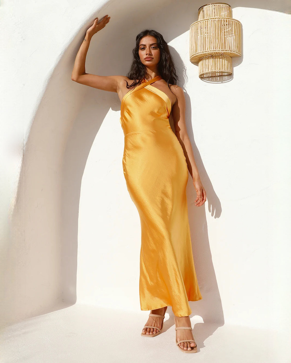 sleeveless satin a-line maxi bridesmaid dress - image 3