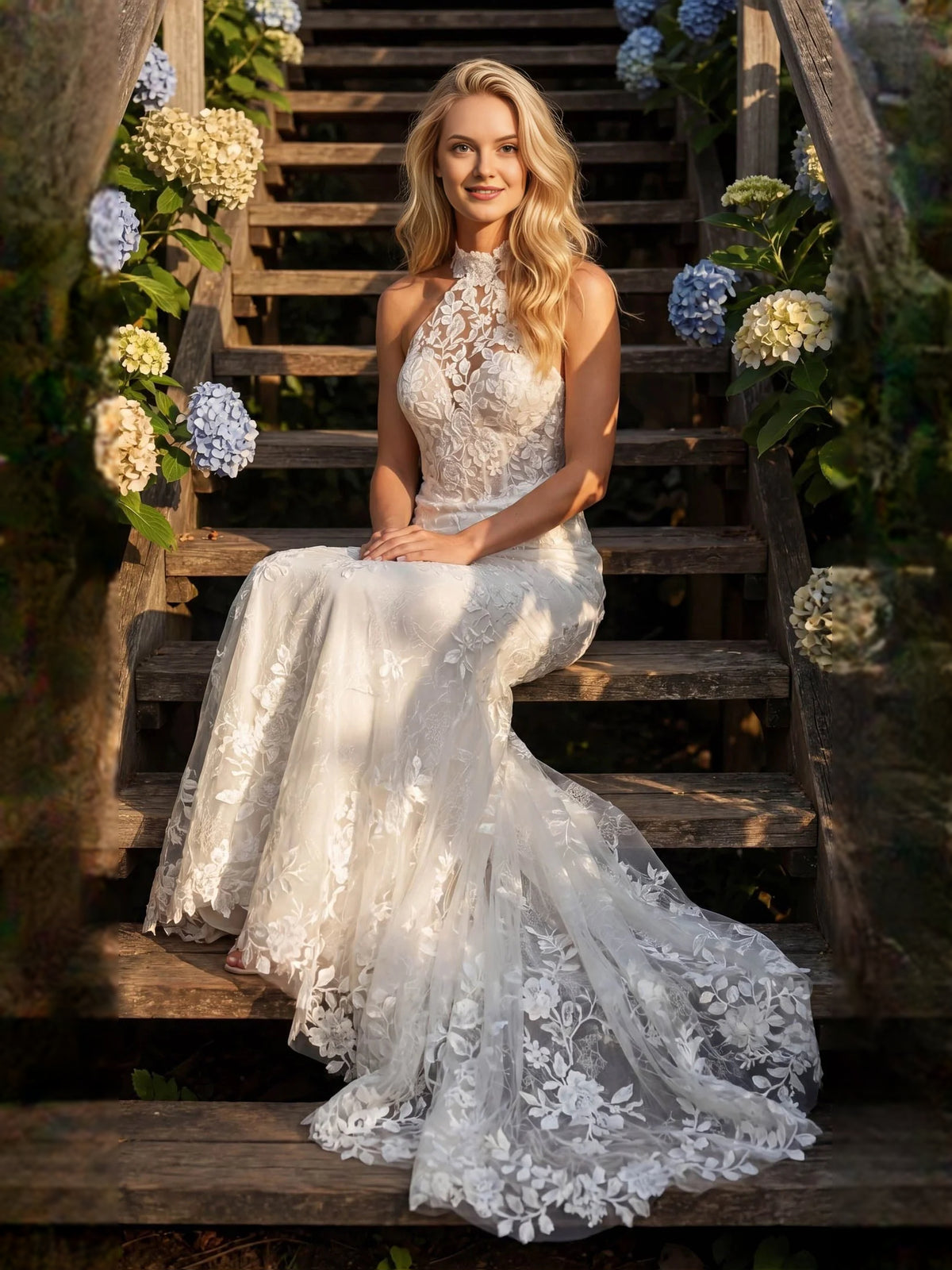 Ivory floor-length wedding dress, alternate view showing the dress shape and hem