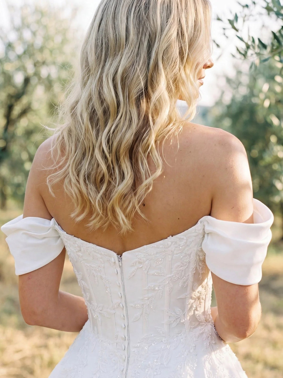 Ivory short wedding dress, alternate view showing the dress shape and hem