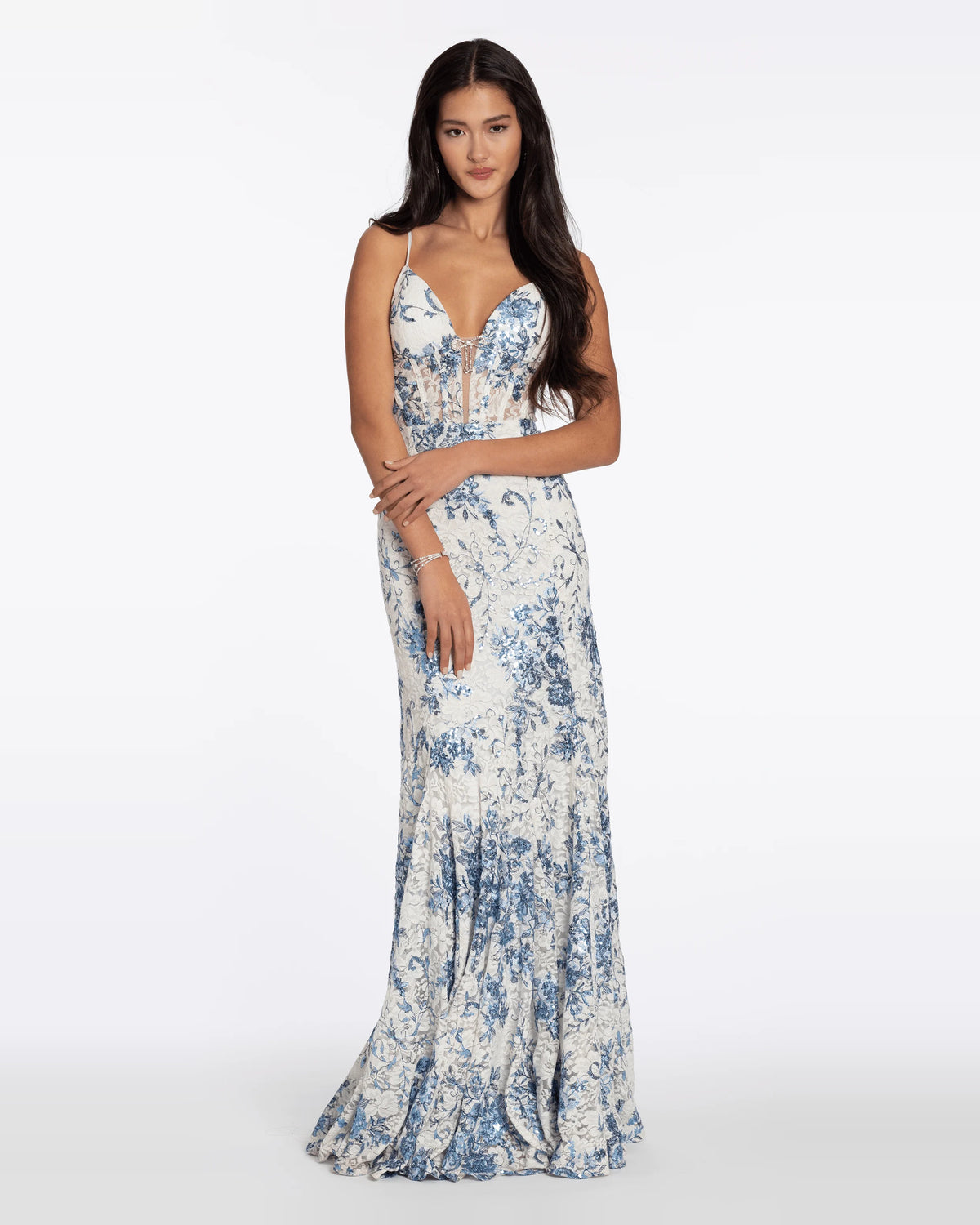 plunging neckline mermaid maxi prom dress - image 3