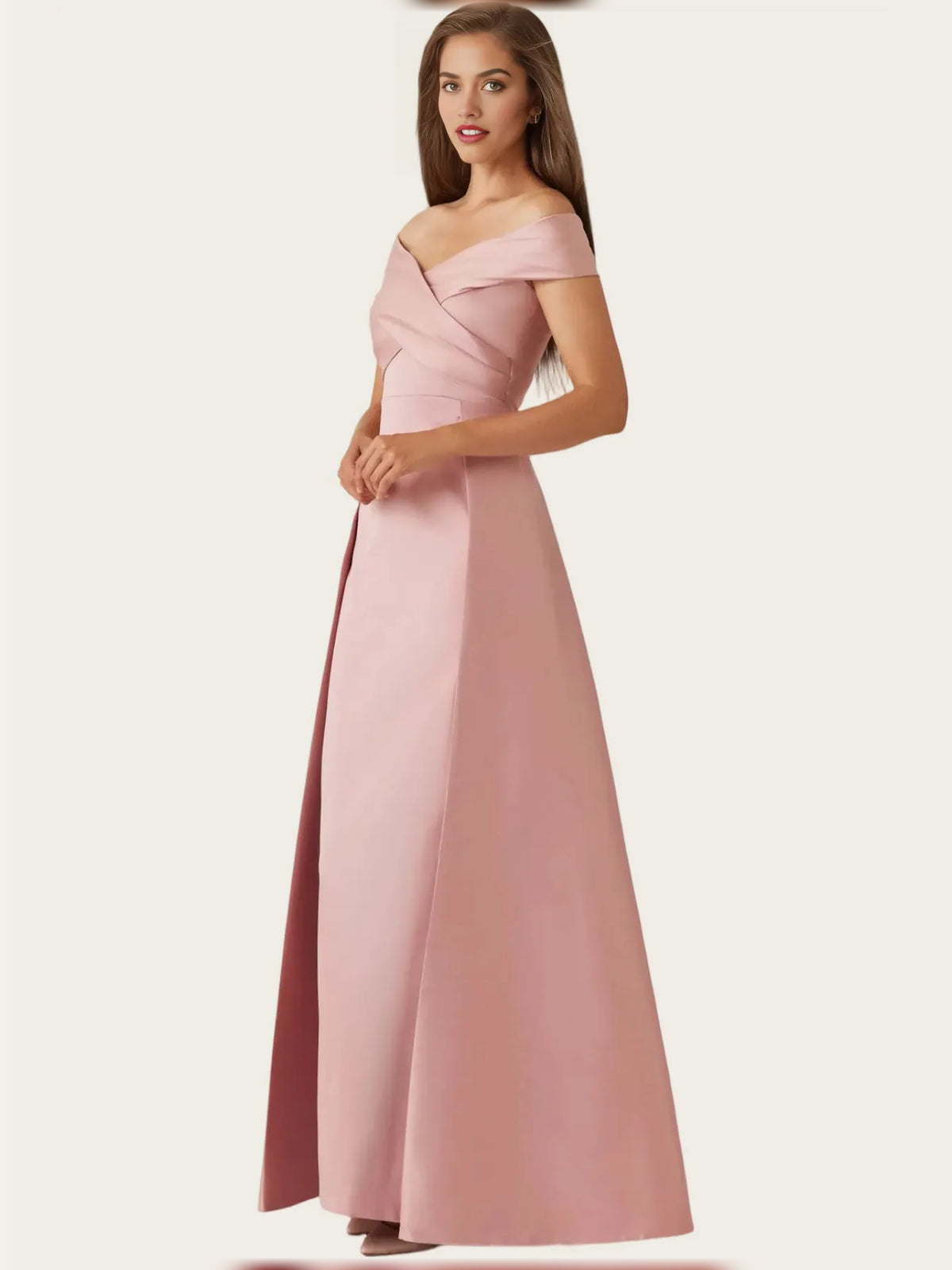 Dusty Rose maxi mother of the bride dress, alternate view showing the dress shape and hem