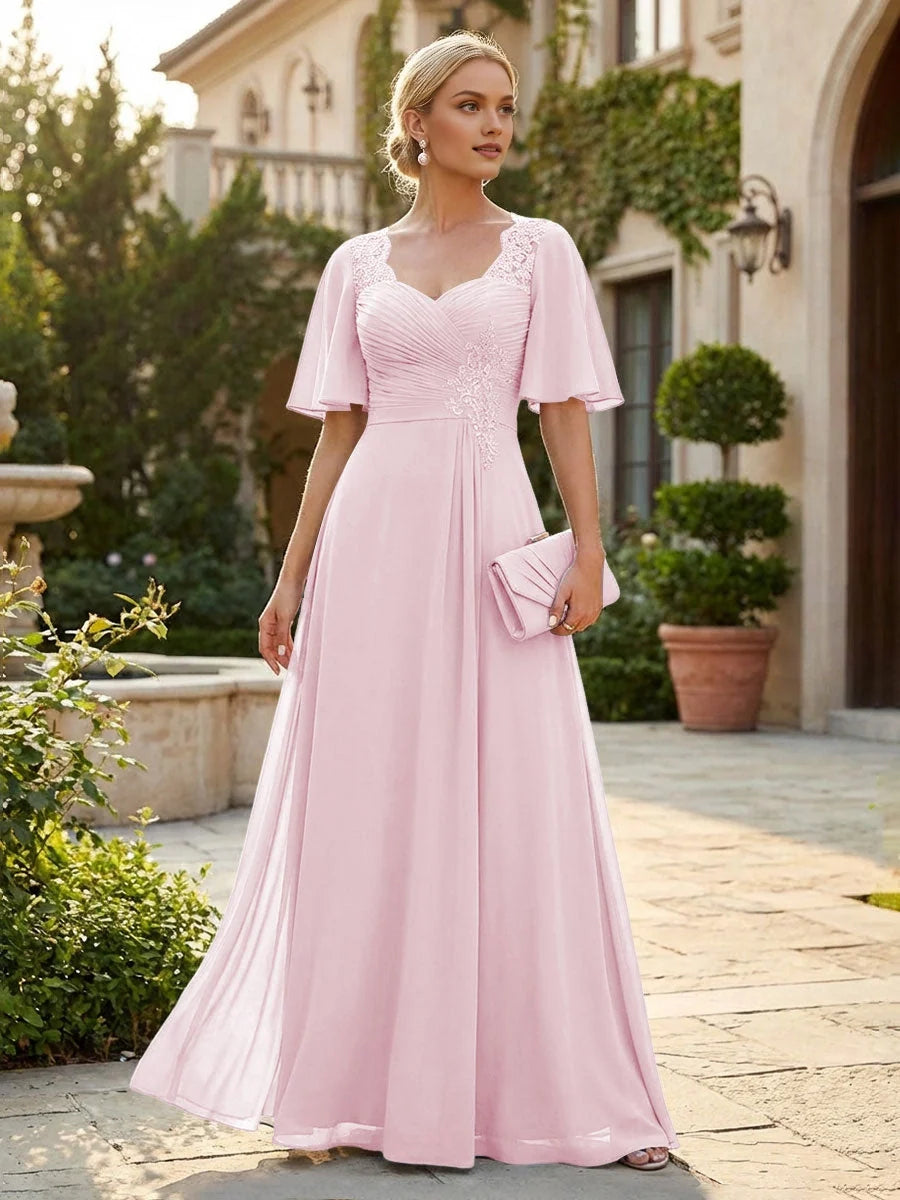 Dusty Blue floor-length mother of the bride dress, alternate view showing the dress shape and hem