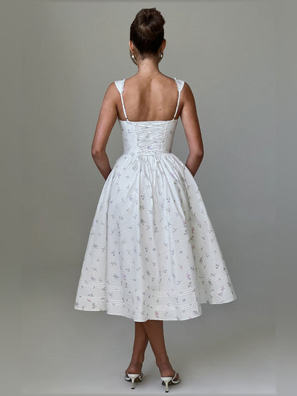 Floral midi formal dress with floral print, alternate view showing the bodice