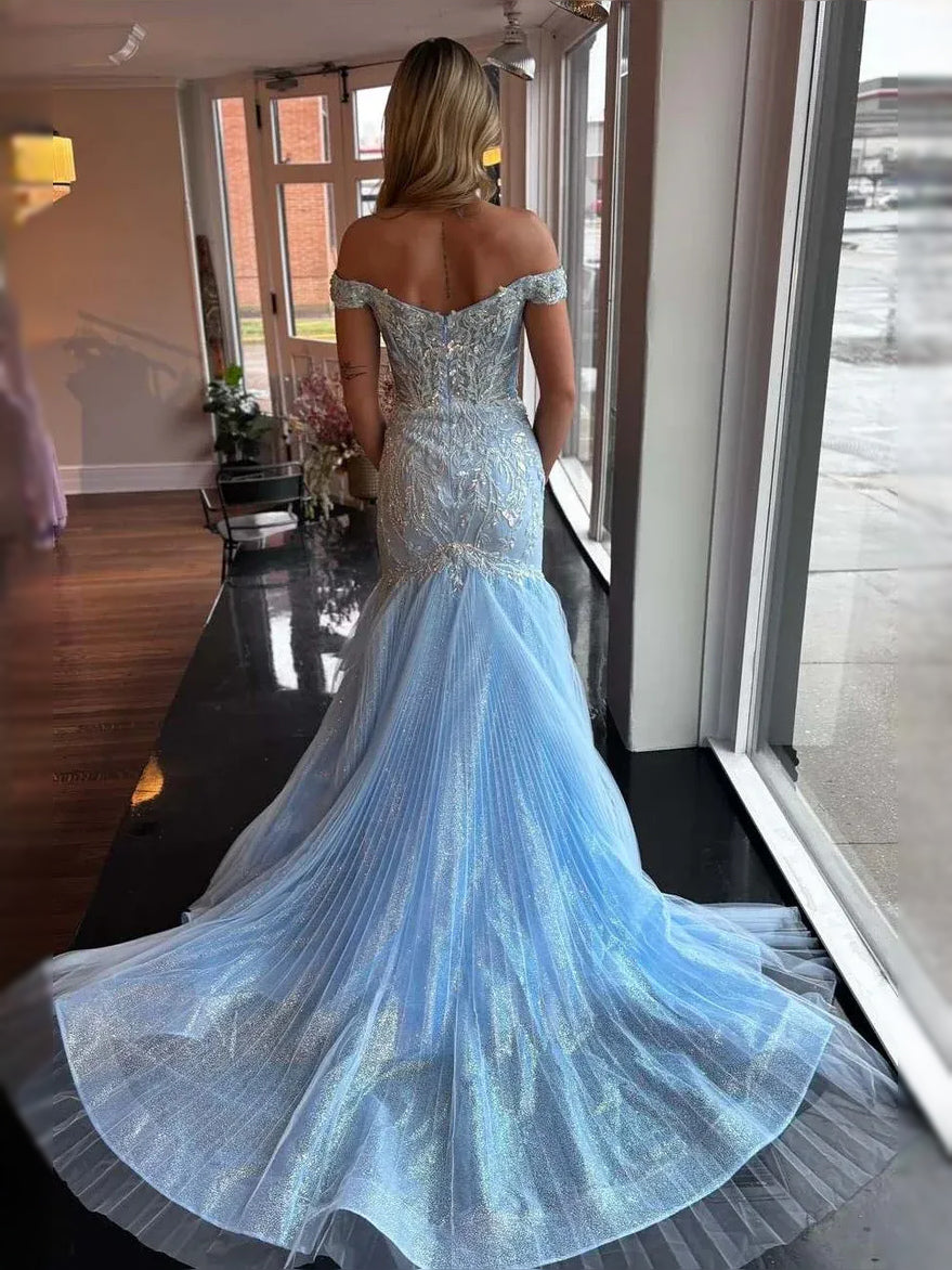 Light Blue floor-length prom dress, alternate view showing the dress shape and hem