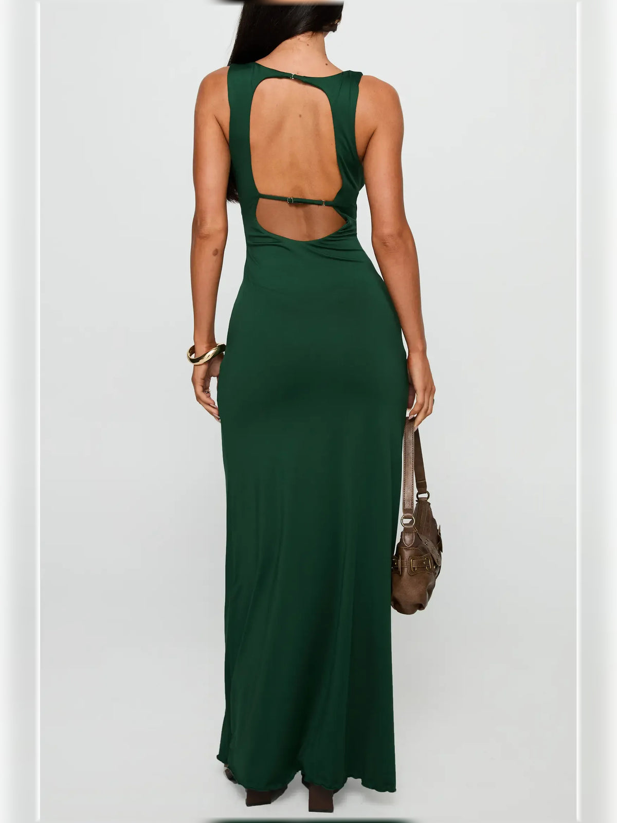 Forest Green mermaid floor-length formal dress with ruching, alternate view