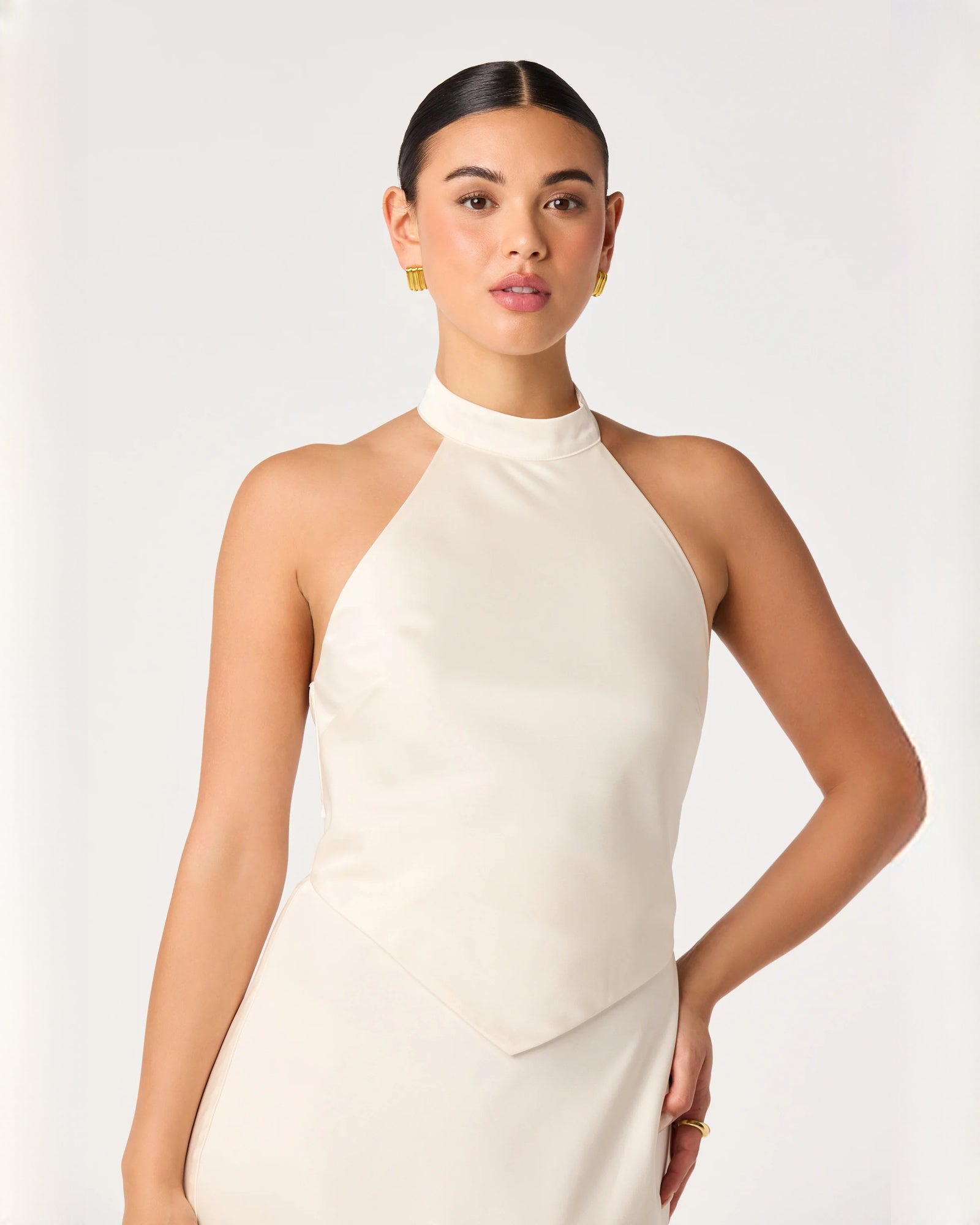 halter neck satin a-line maxi bridesmaid dress - image 3