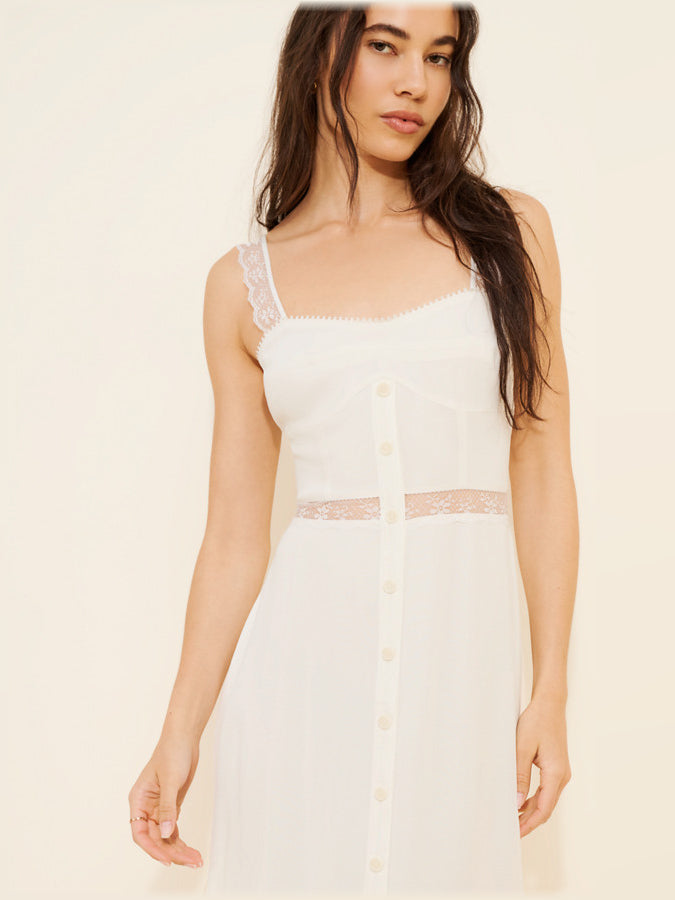 White midi formal dress, alternate view showing the bodice