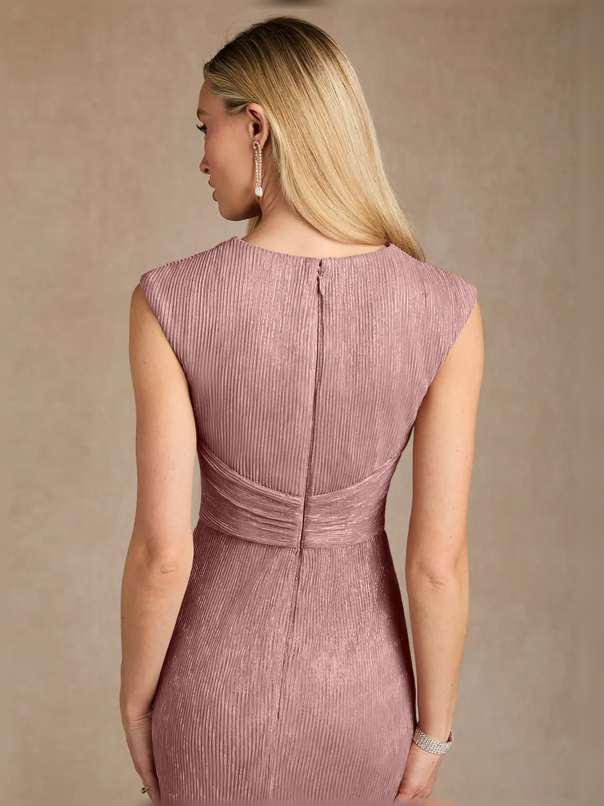 Dusty Rose maxi mother of the bride dress, alternate view showing the dress shape and hem
