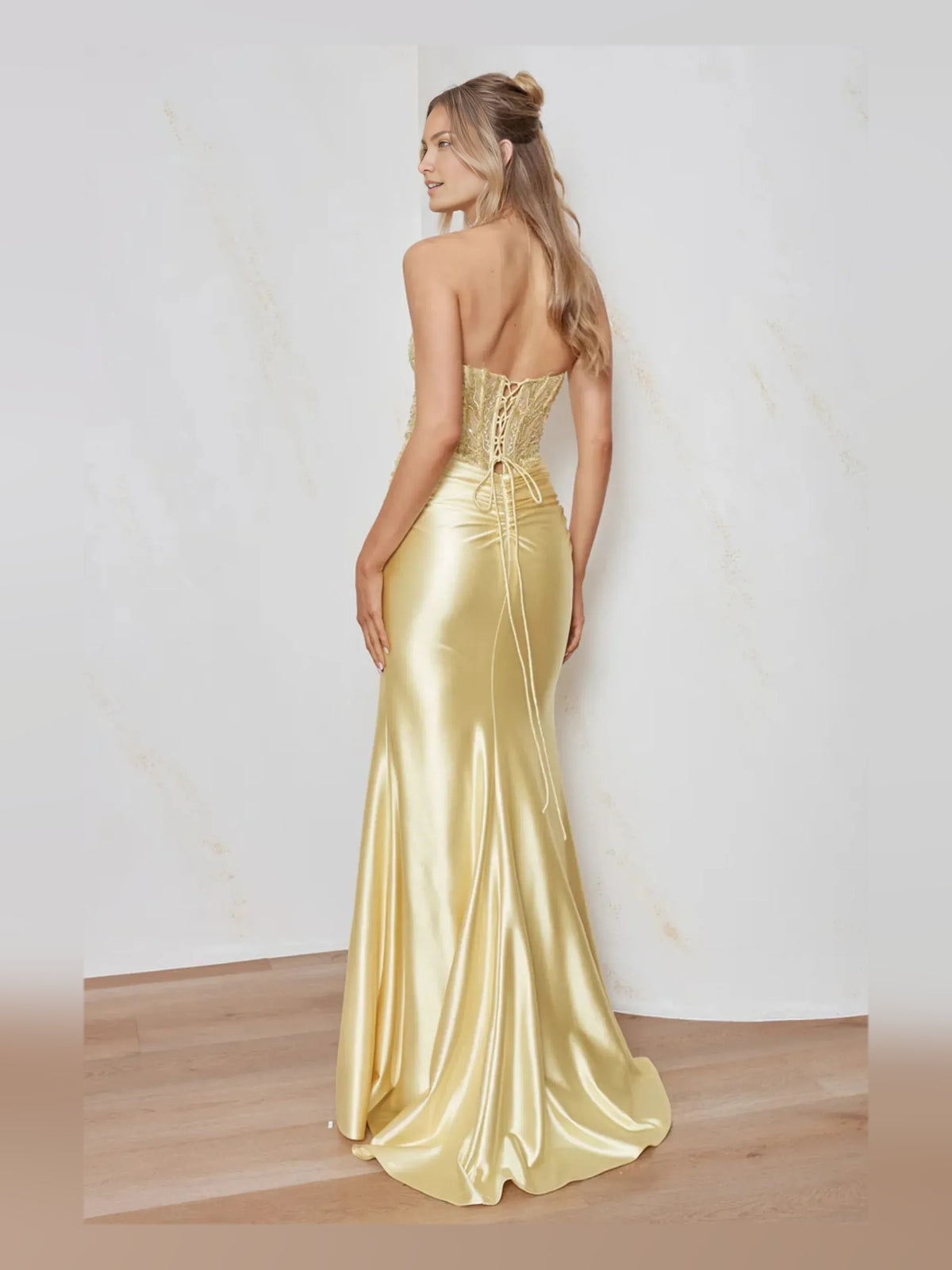 Pale Lemon floor-length prom dress, alternate view showing the dress shape and hem