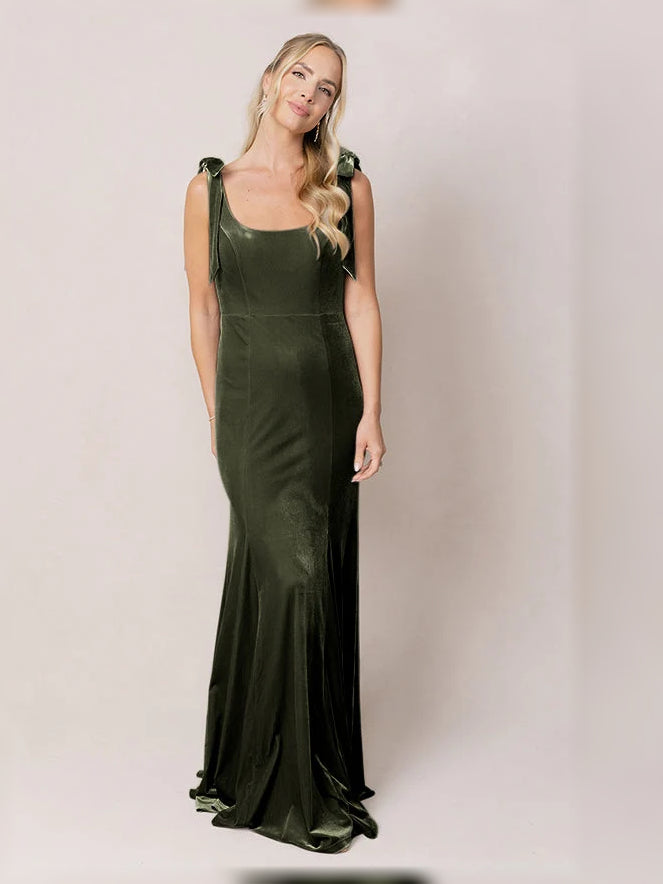 Olive Green floor-length bridesmaid dress, alternate view showing the dress shape and hem
