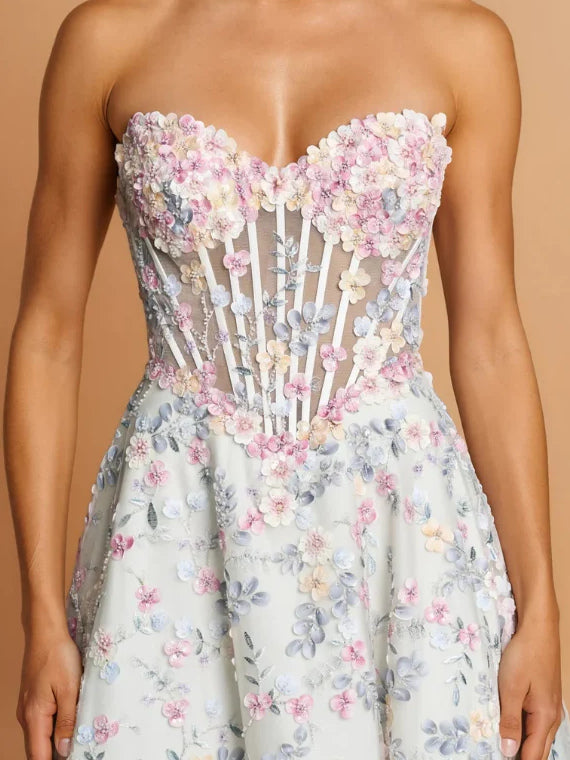 Ivory floor-length prom dress, alternate view showing the dress shape and hem