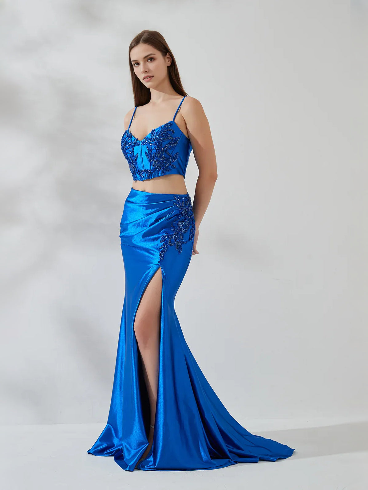 Cobalt Blue floor-length prom dress, alternate view showing the dress shape and hem