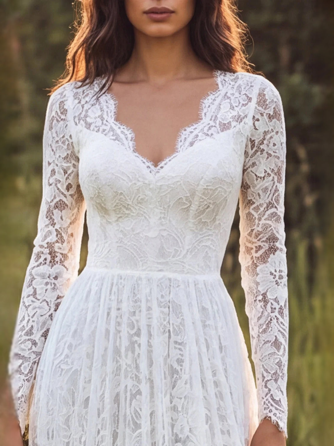 Ivory floor-length wedding dress, alternate view showing the dress shape and hem
