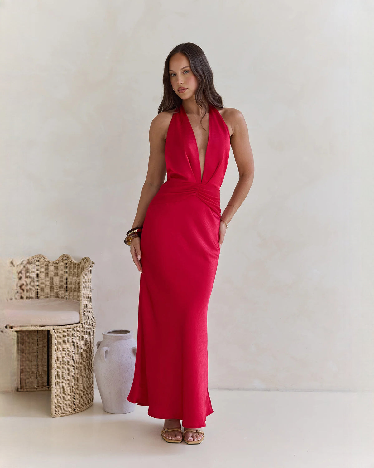 halter neck satin a-line maxi bridesmaid dress - image 3