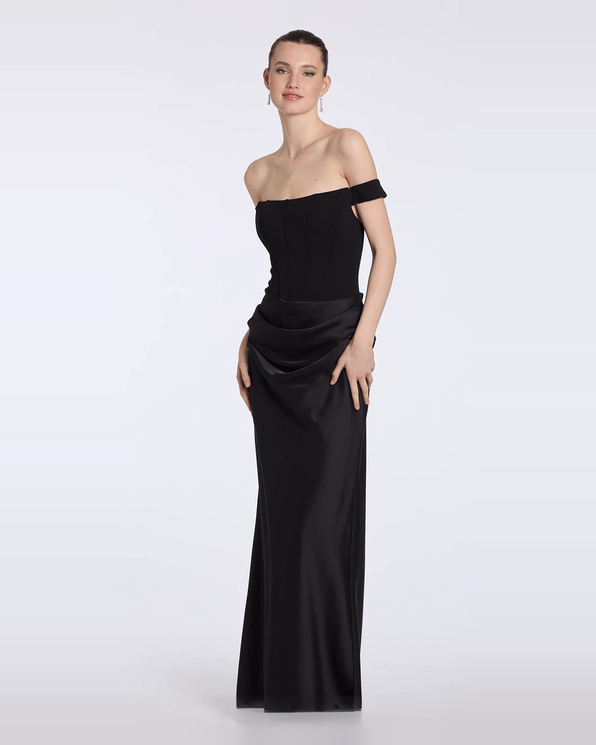off shoulder column maxi prom dress - image 3