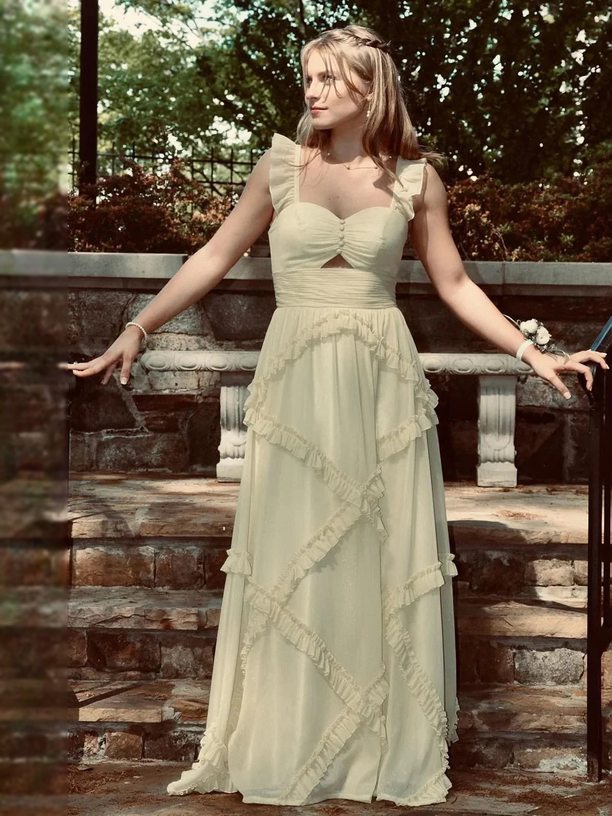 Sky Blue maxi prom dress, alternate view showing the dress shape and hem