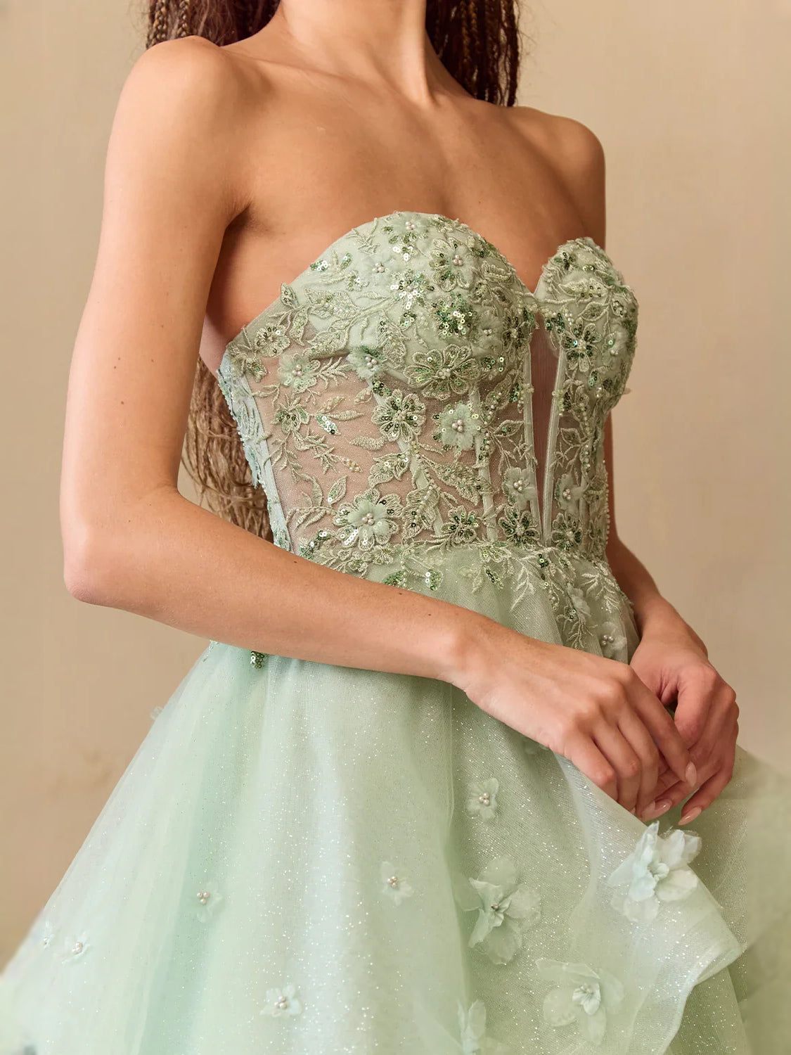 Sage Green floor-length prom dress, alternate view showing the dress shape and hem