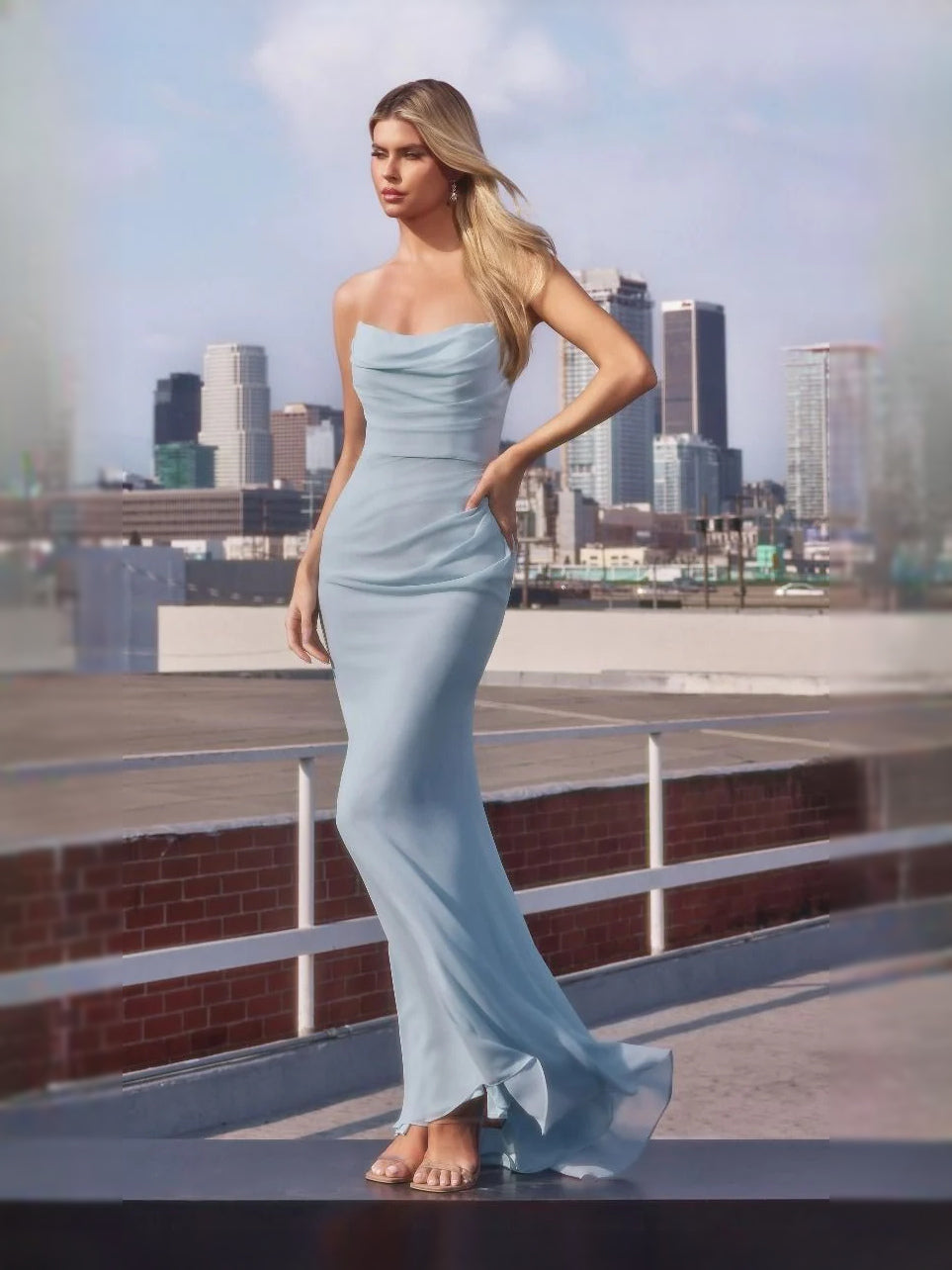 Dusty Blue floor-length prom dress, alternate view showing the dress shape and hem