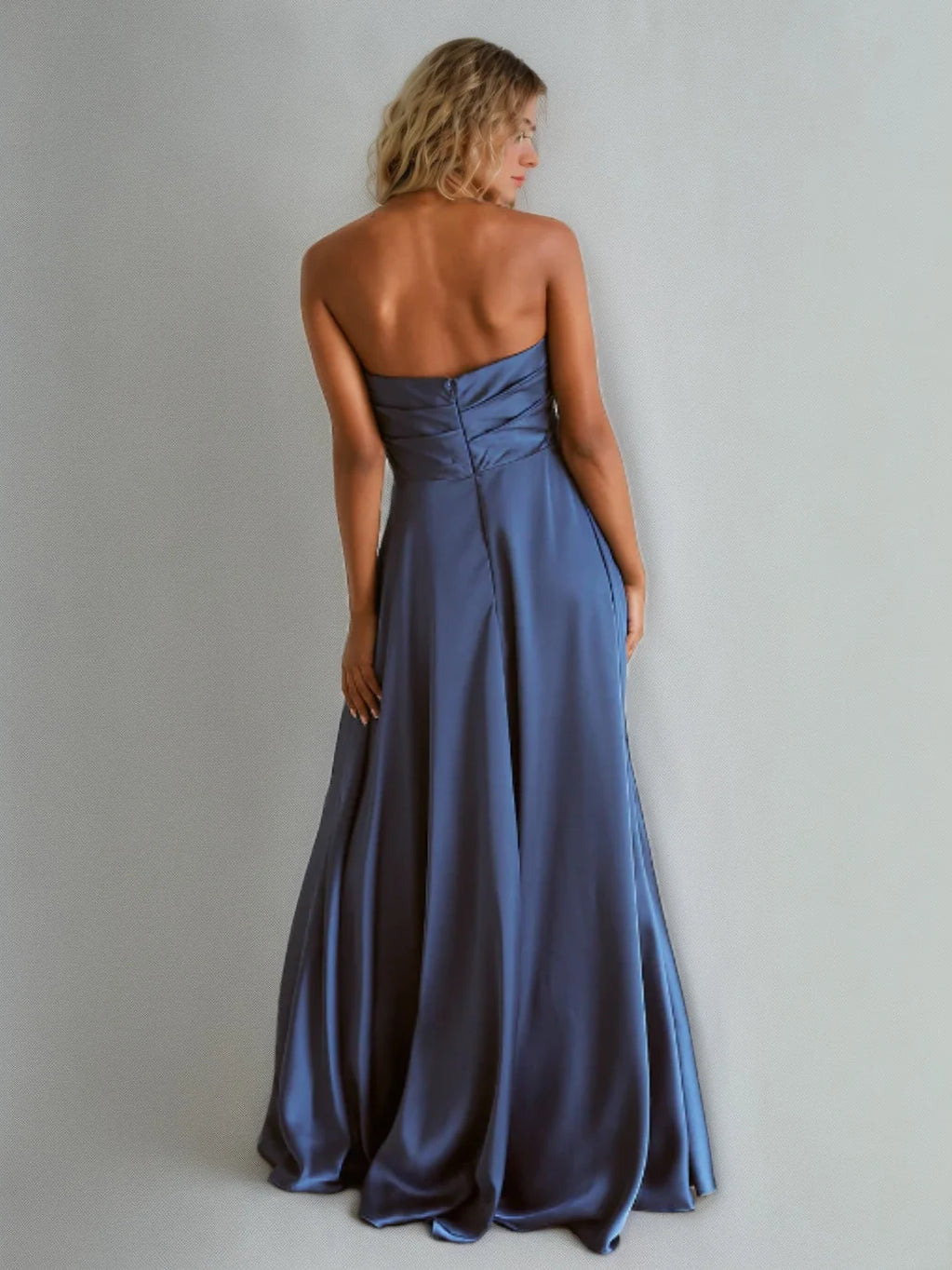 Dark Blue floor-length bridesmaid dress, alternate view showing the dress shape and hem