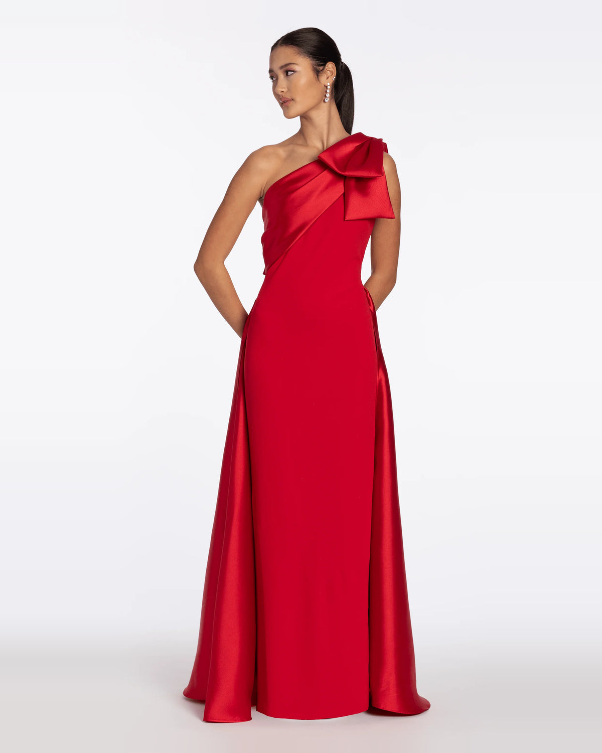 asymmetrical neck column maxi prom dress - image 3