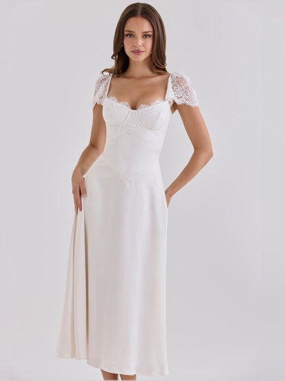 White midi formal dress, alternate view showing the bodice