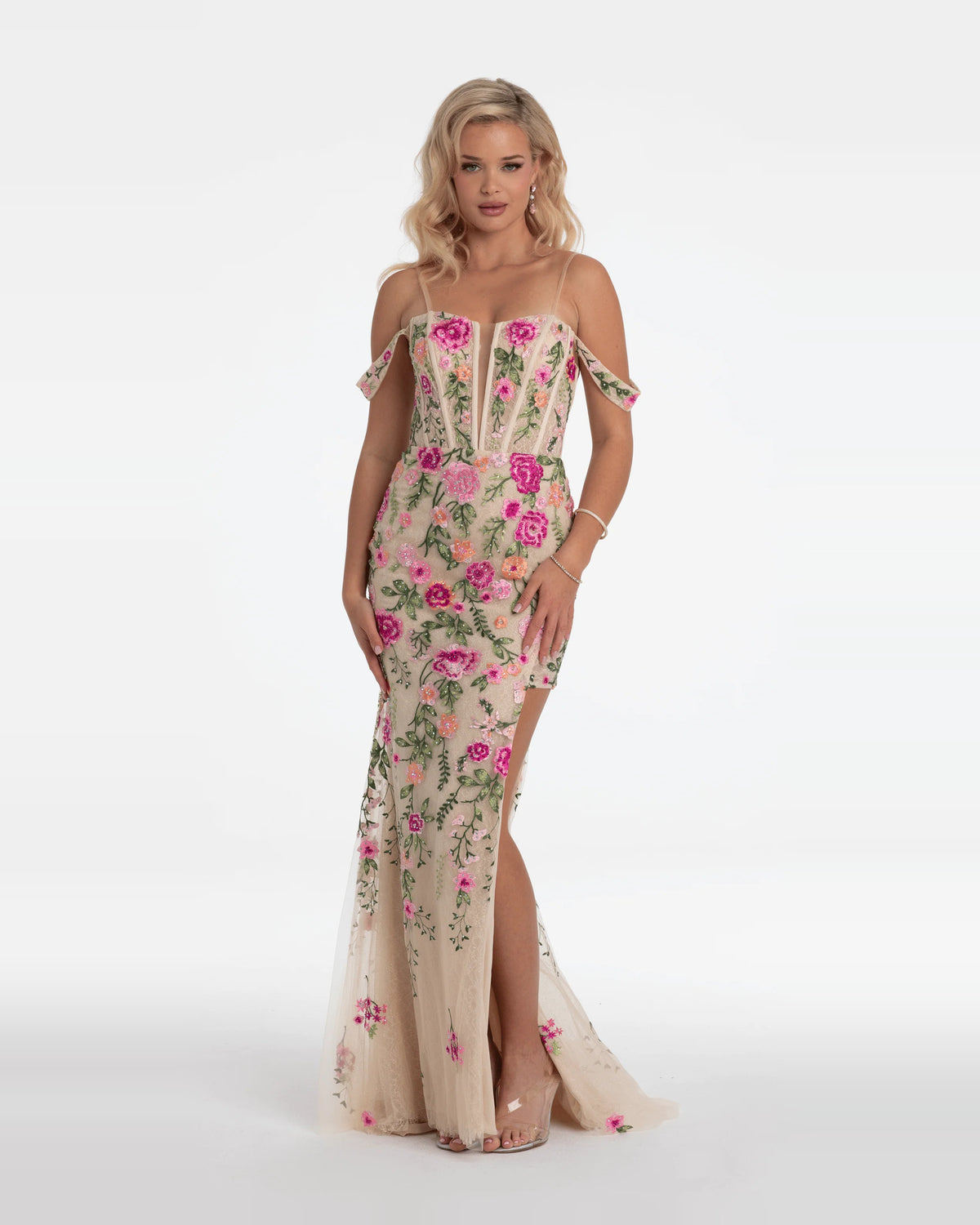 plunging neckline column floor-length prom dress - image 3