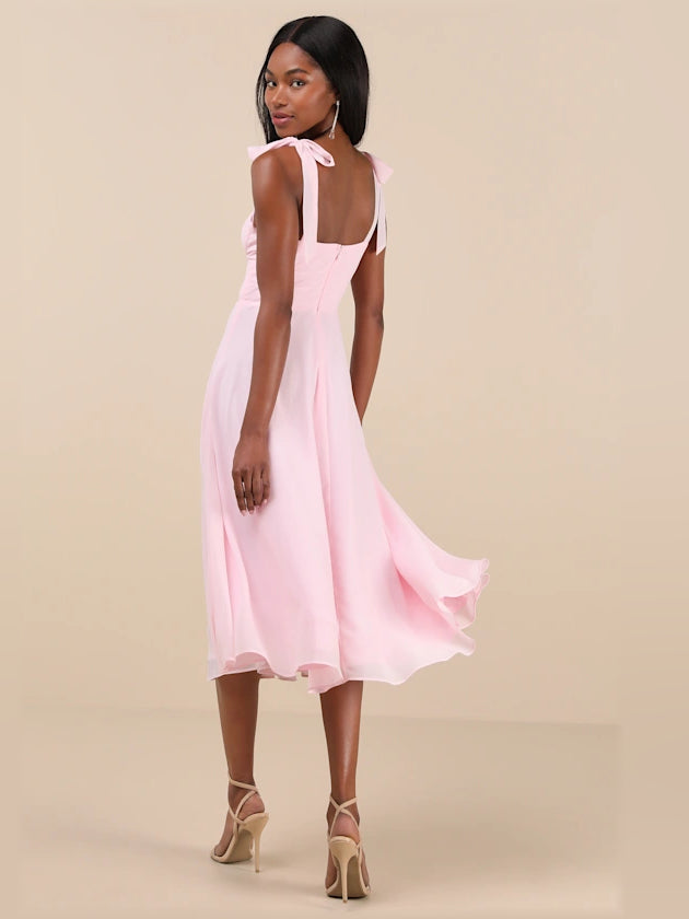 Light Pink a-line midi formal dress, alternate view showing the bodice