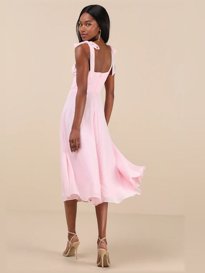 Light Pink a-line midi formal dress, alternate view showing the bodice