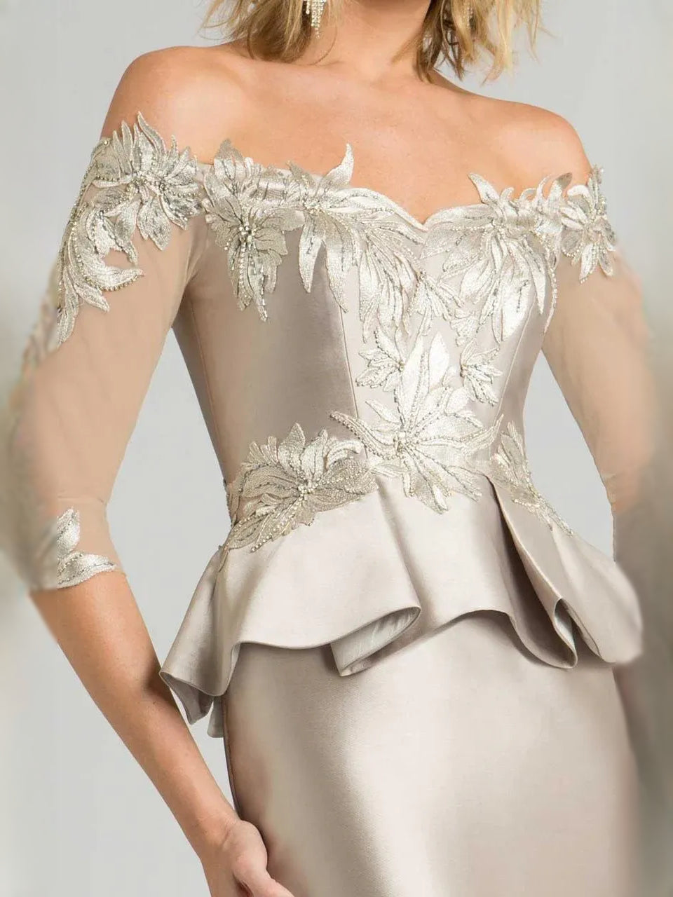 Champagne mermaid floor-length formal dress with beading, alternate view