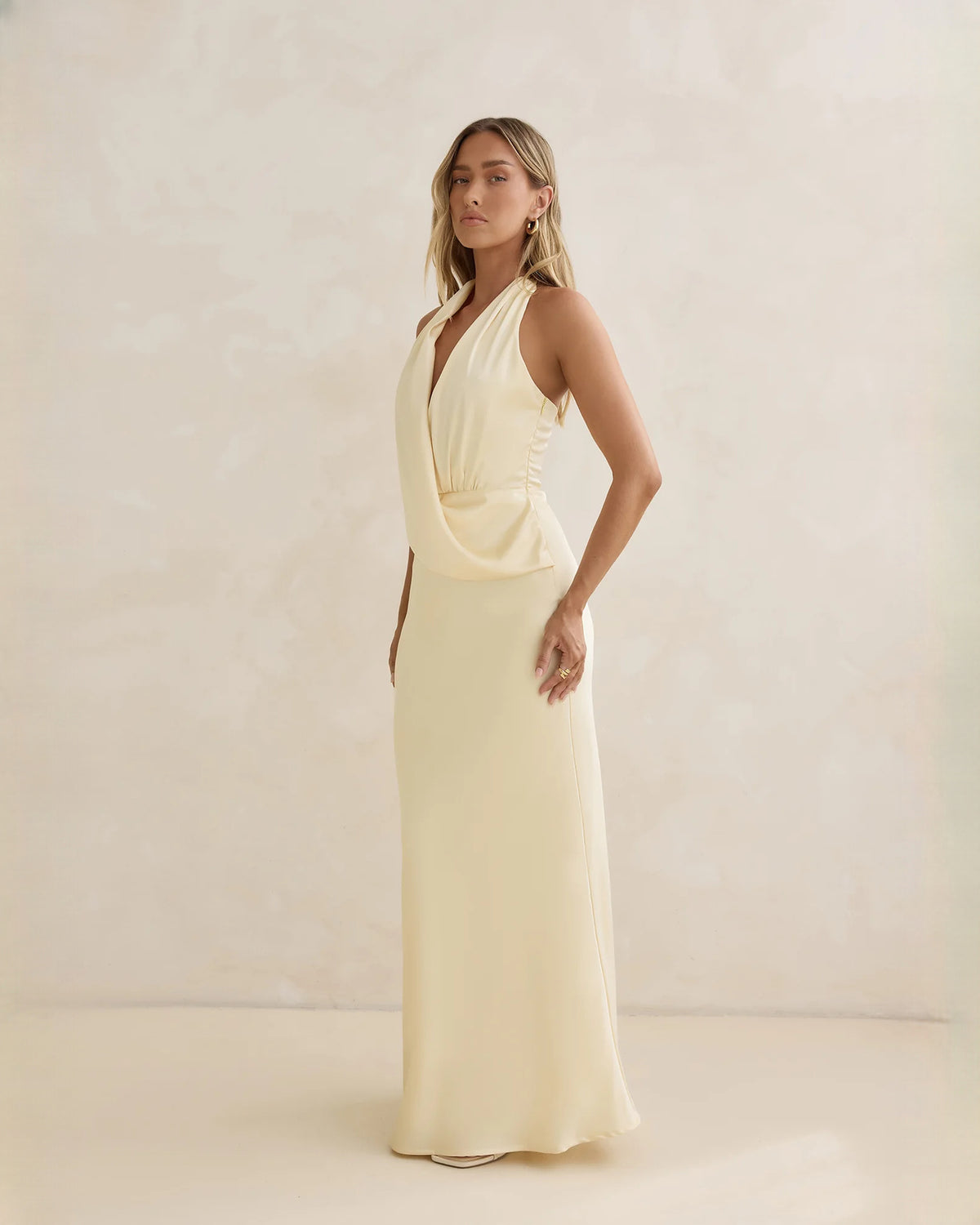 halter neck satin a-line maxi bridesmaid dress - image 3
