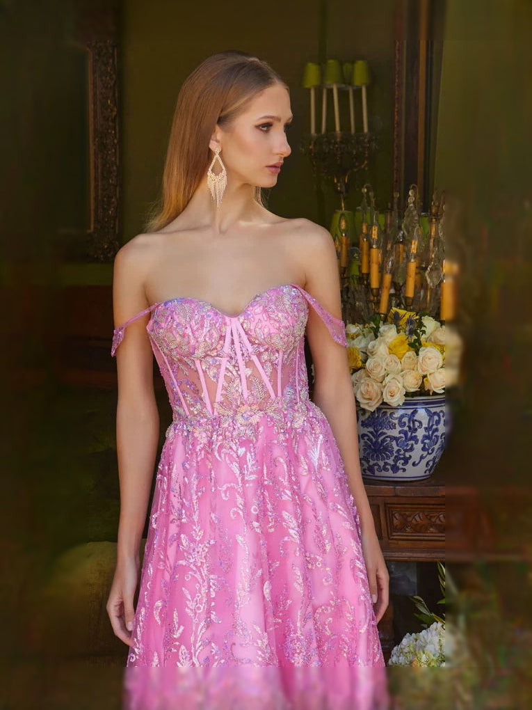 Pink floor-length prom dress, alternate view showing the dress shape and hem