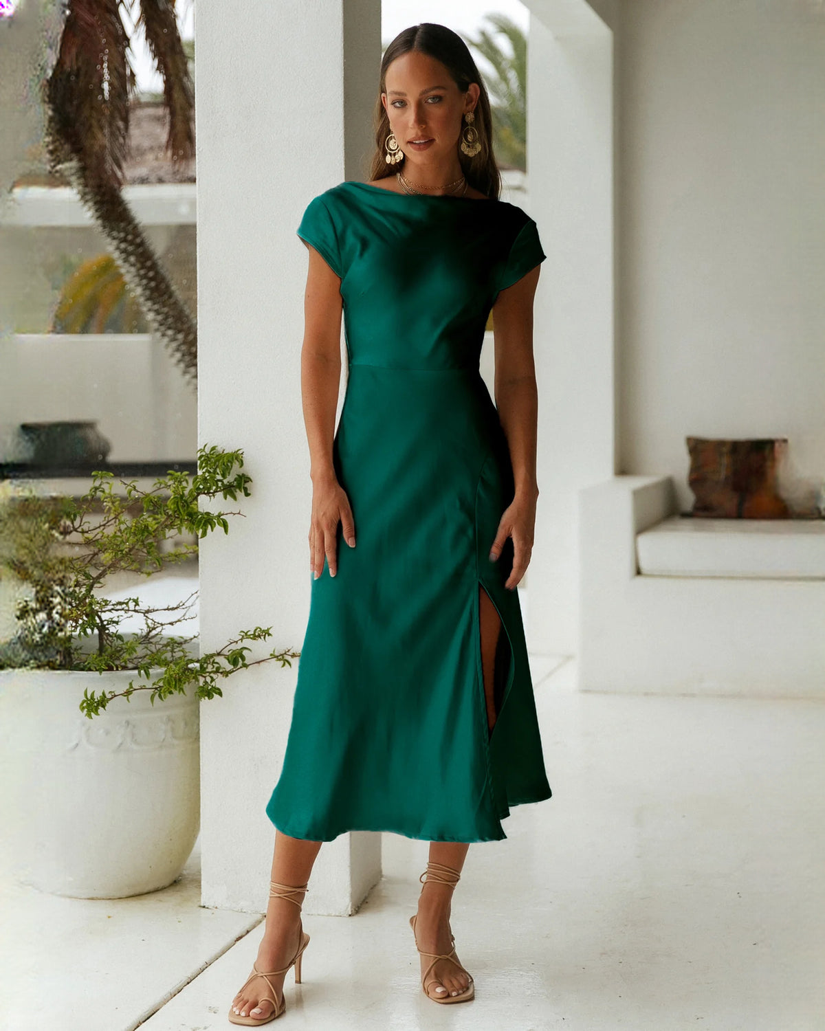 sleeveless satin a-line maxi bridesmaid dress - image 3