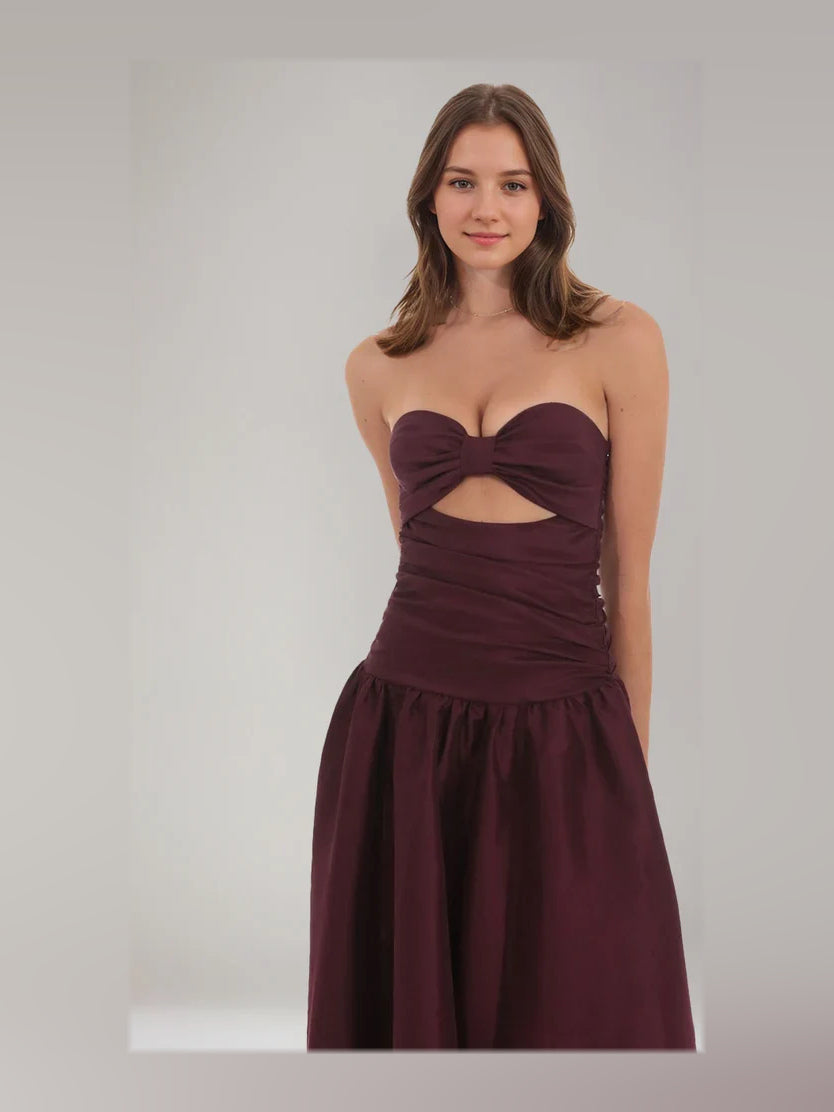Cabernet maxi prom dress, alternate view showing the dress shape and hem
