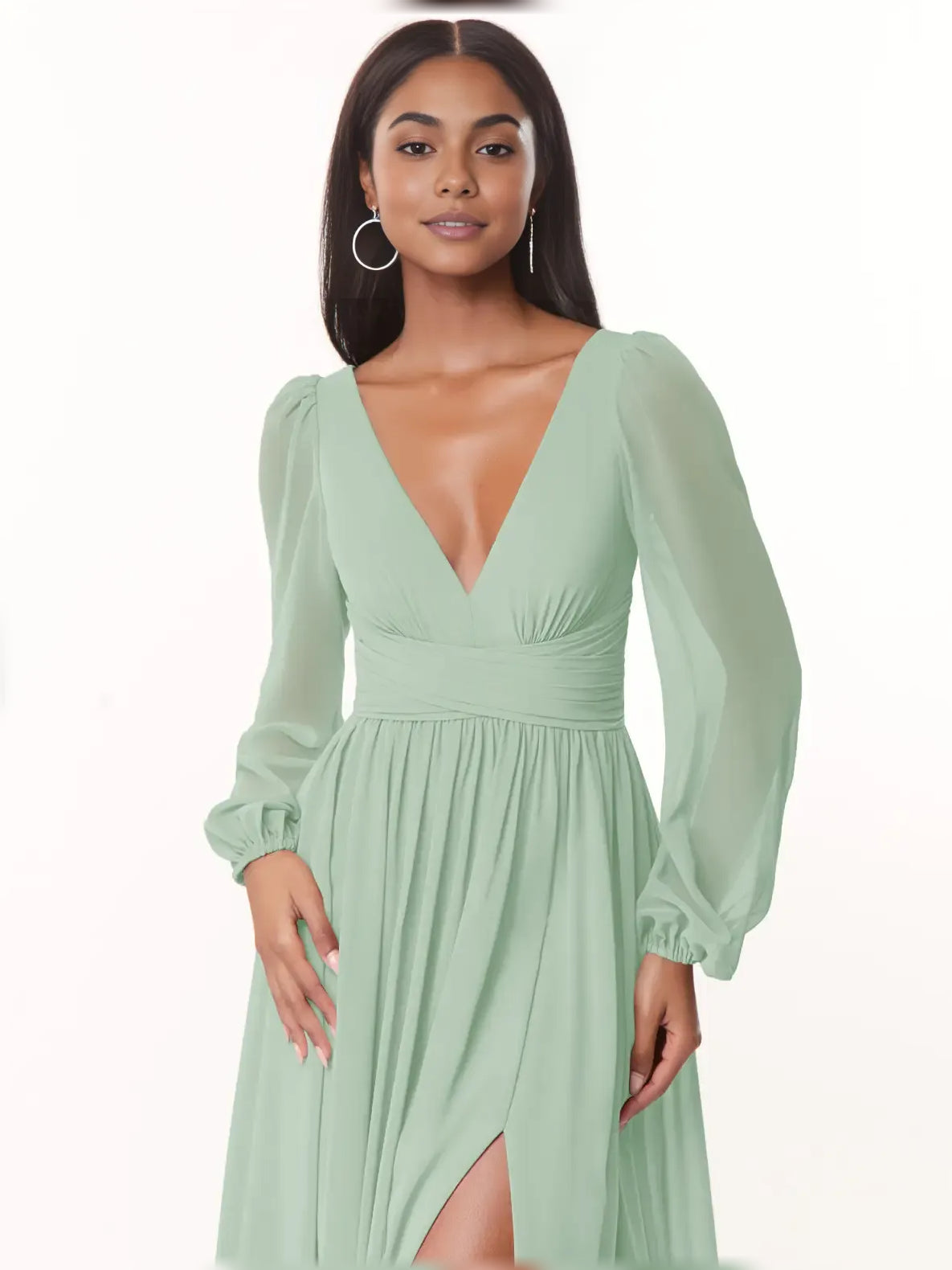 Dusty Sage floor-length bridesmaid dress, alternate view showing the dress shape and hem