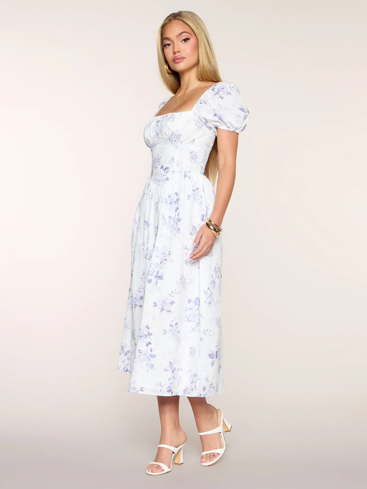 Floral midi formal dress with floral print, alternate view showing the bodice