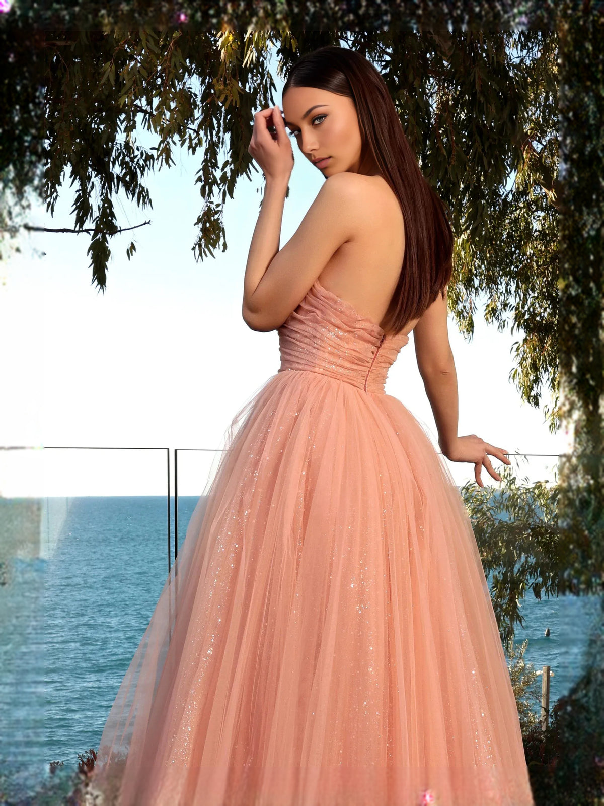 Dusty Pink floor-length prom dress, alternate view showing the dress shape and hem